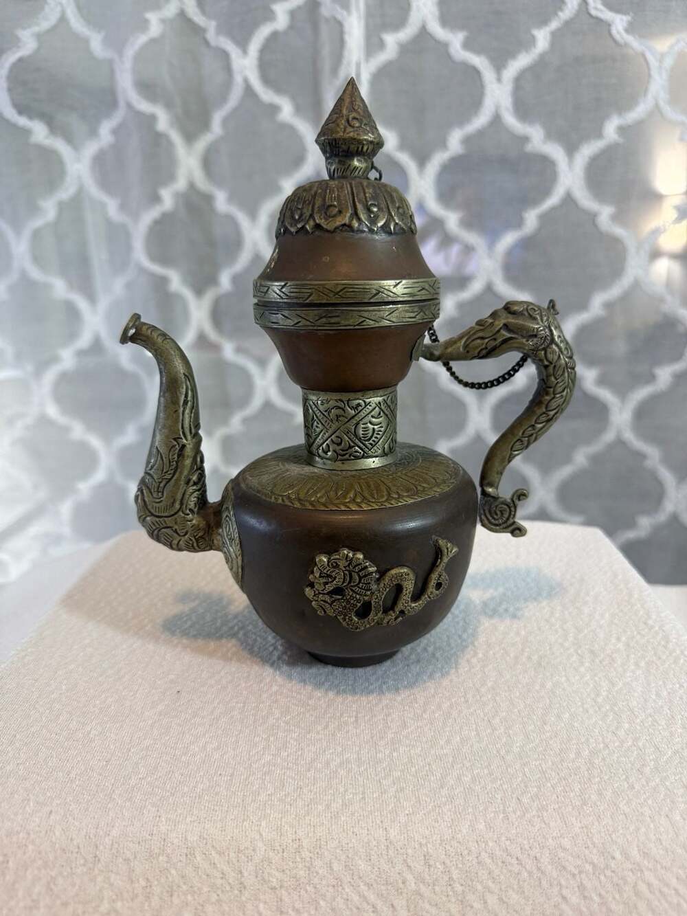 Vintage Handcrafted Tibetan Style Copper and Brass Dragon Teapot Ewer